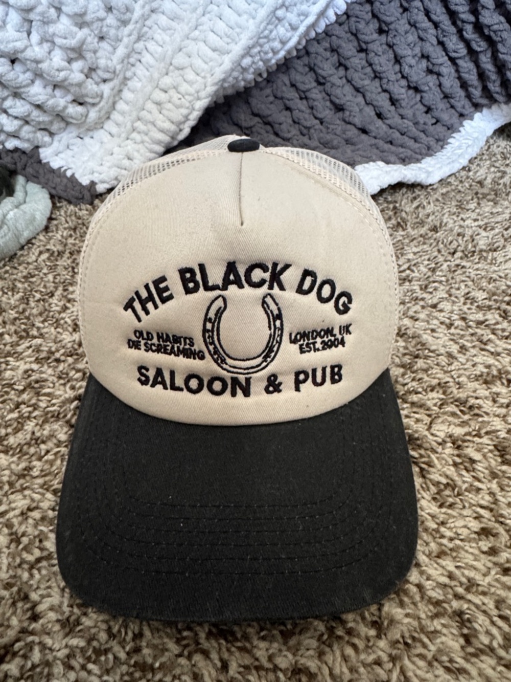 The Black Dog Two-Tone Trucker Hat - Beige and Black